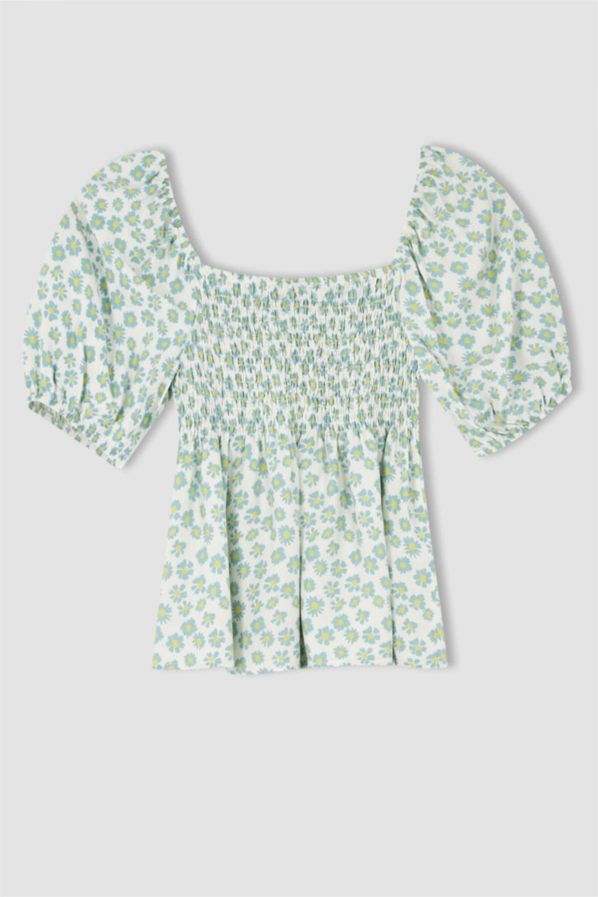 Kadın Açık Turkuaz Fıtted Kısa Kollu Bluz