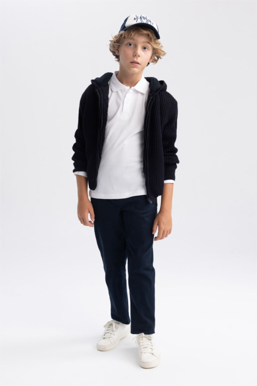 BOYS & TEENS NAVY Regular Fit Hooded Cardigan