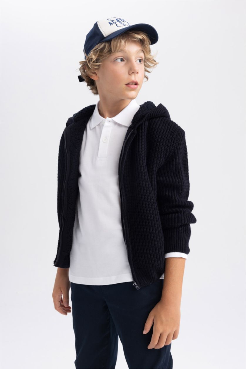 BOYS & TEENS NAVY Regular Fit Hooded Cardigan