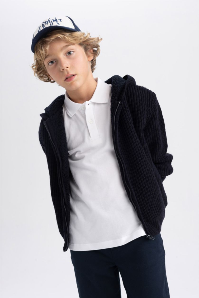 BOYS & TEENS NAVY Regular Fit Hooded Cardigan