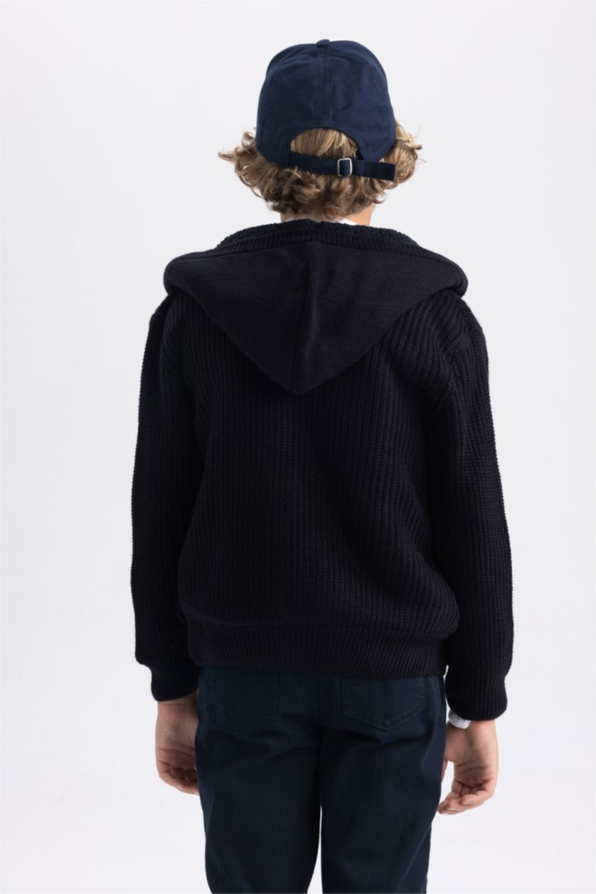 BOYS & TEENS NAVY Regular Fit Hooded Cardigan