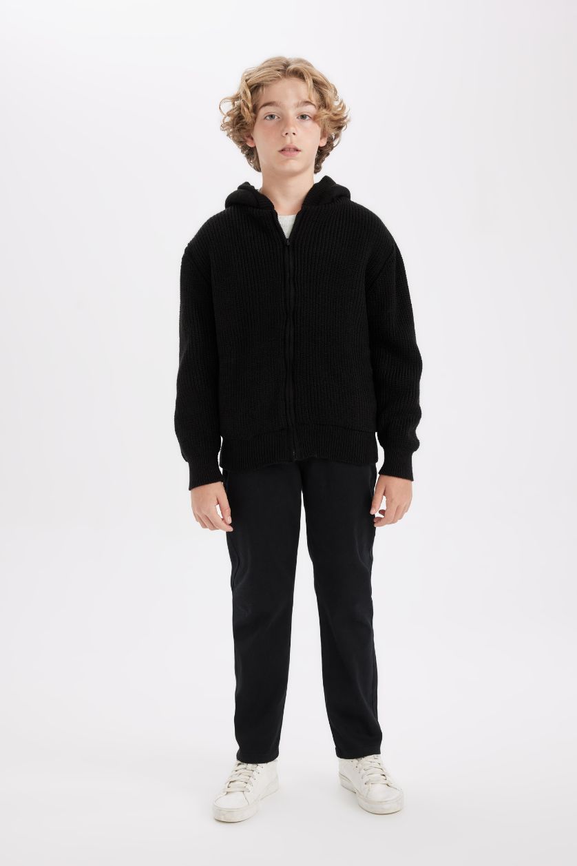 Мальчики и подростки Черный Кардиган базовый с капюшоном на молнии для мальчиков, Школьная коллекция