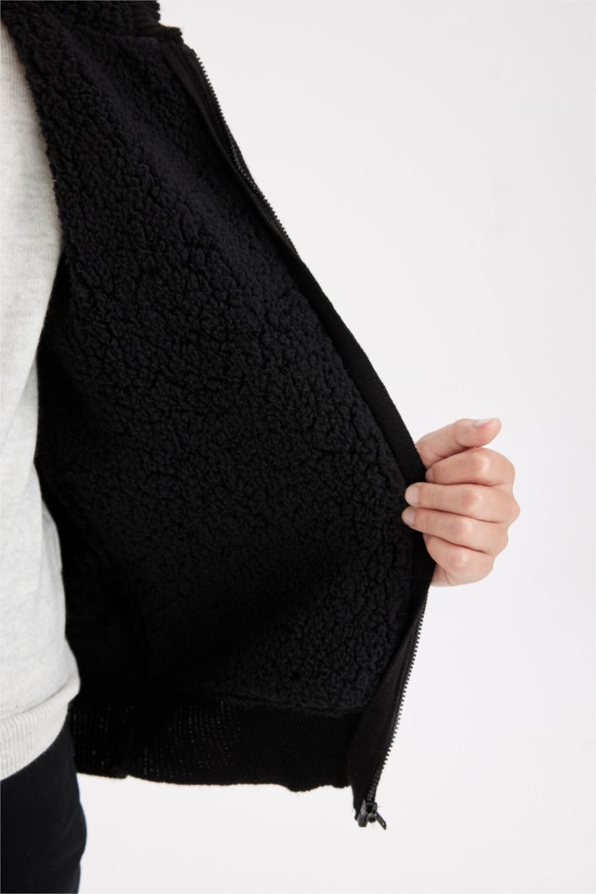 Мальчики и подростки Черный Кардиган базовый с капюшоном на молнии для мальчиков, Школьная коллекция