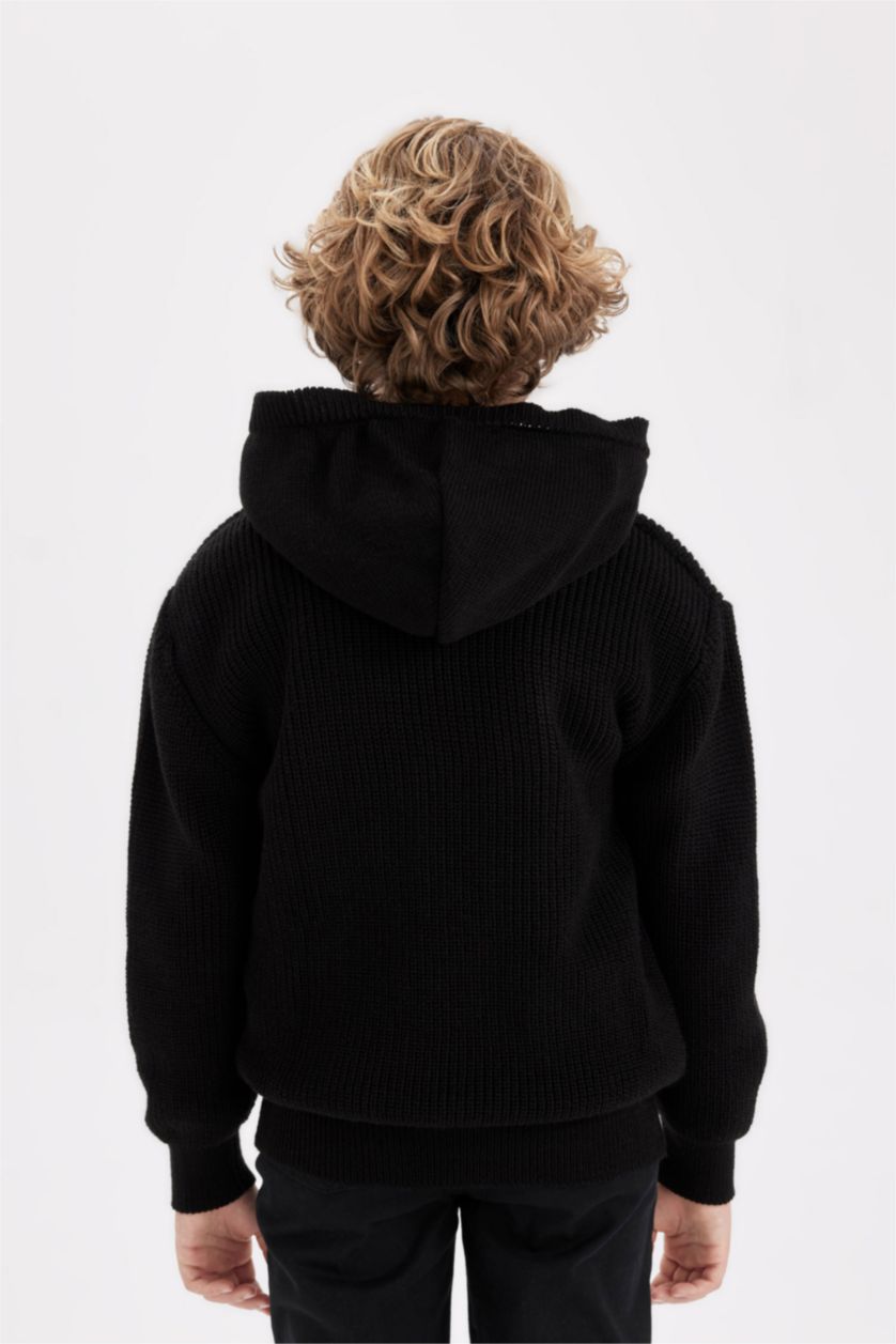 Мальчики и подростки Черный Кардиган базовый с капюшоном на молнии для мальчиков, Школьная коллекция