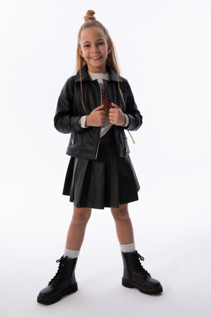 GIRLS & TEENS Black Girl Waterproof Faux Leather Jacket