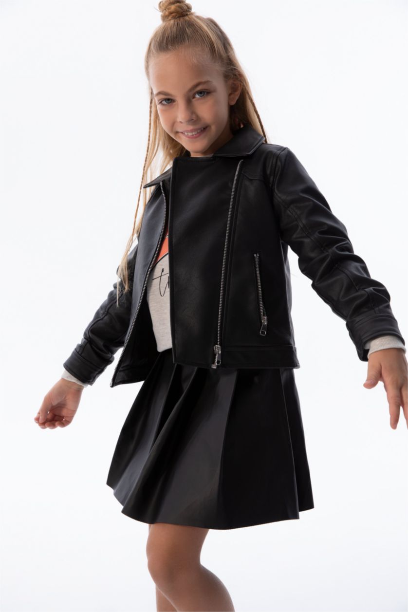 GIRLS & TEENS Black Girl Waterproof Faux Leather Jacket