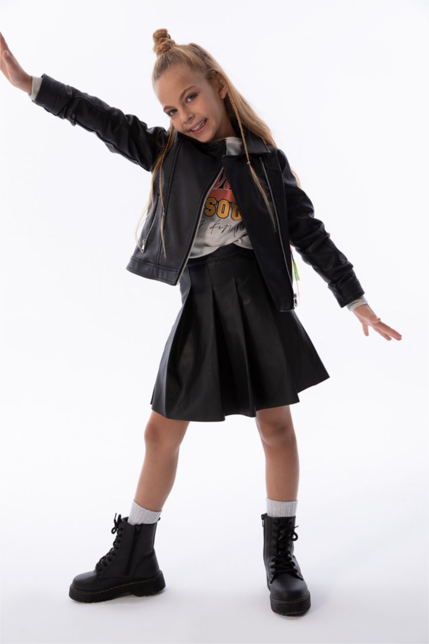 GIRLS & TEENS Black Girl Waterproof Faux Leather Jacket