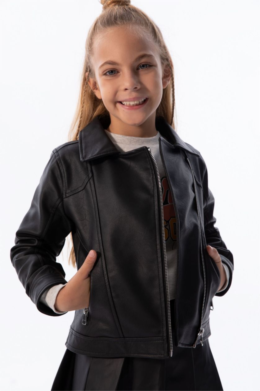 GIRLS & TEENS Black Girl Waterproof Faux Leather Jacket