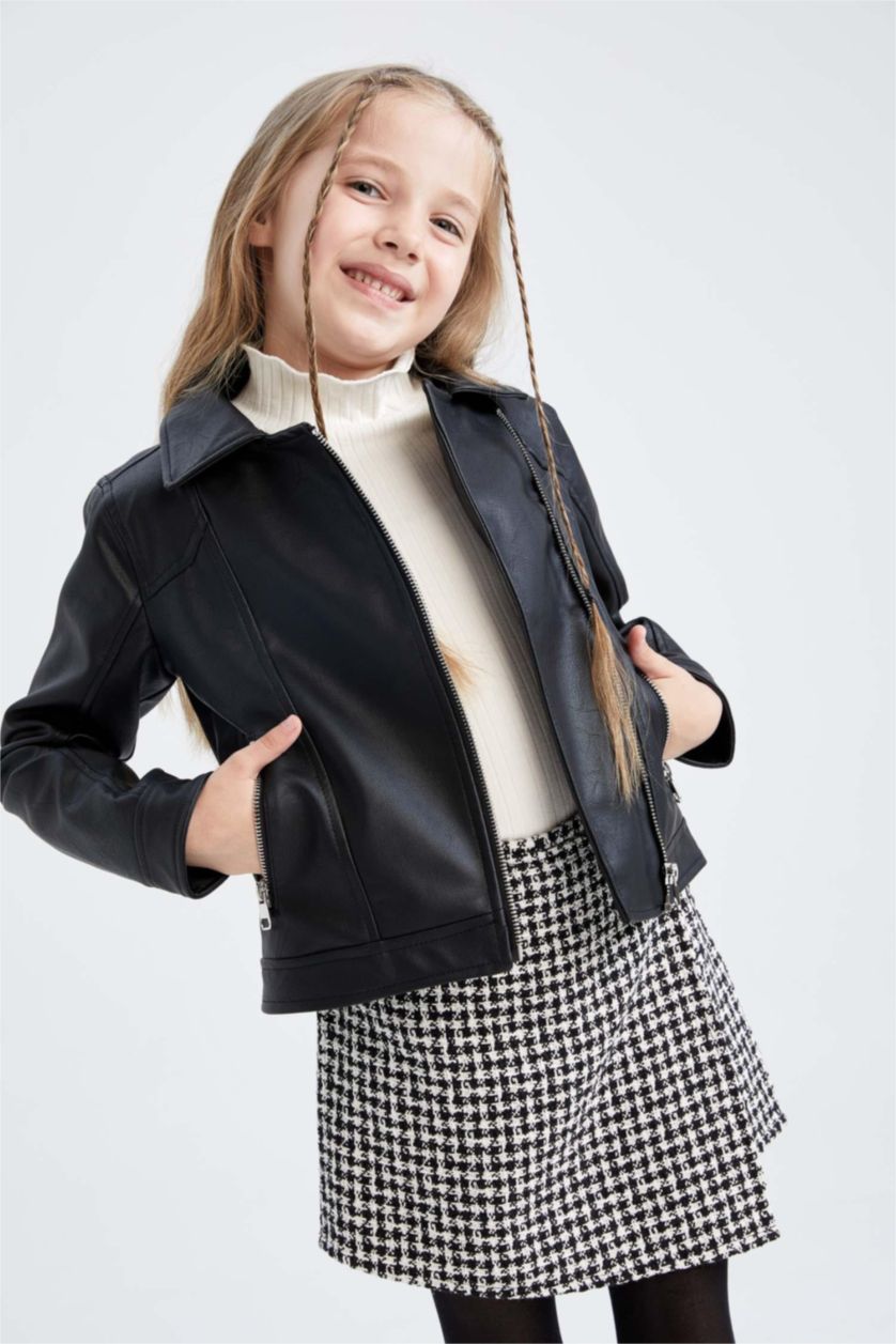 GIRLS & TEENS Black Girl Waterproof Faux Leather Jacket