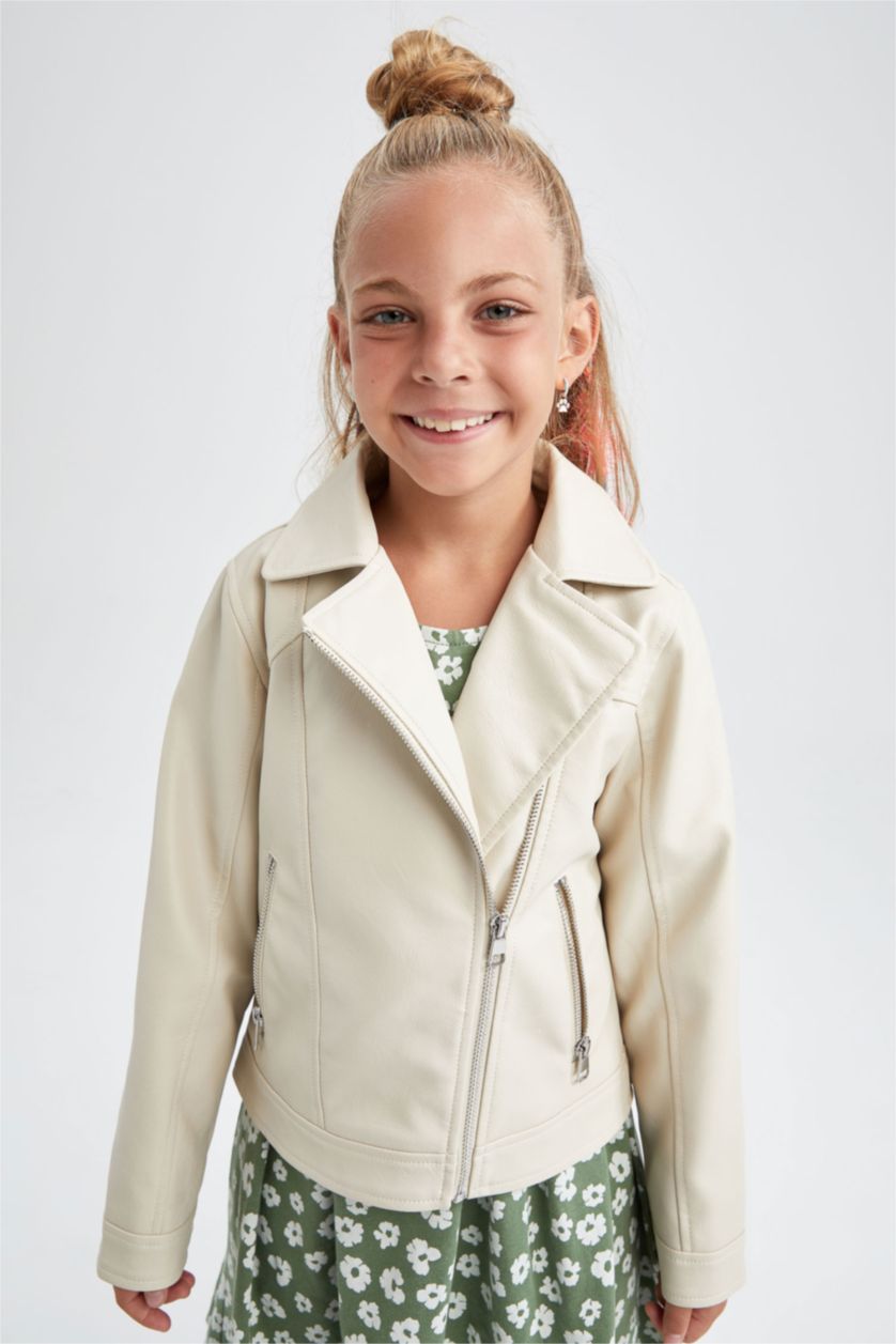 Kız Çocuk - Genç Kız Açık Taş Kız Çocuk Su Geçirmez Suni Deri Mont