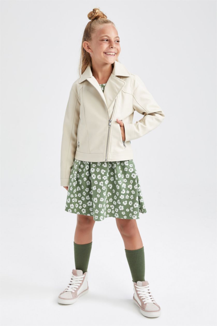 Kız Çocuk - Genç Kız Açık Taş Kız Çocuk Su Geçirmez Suni Deri Mont