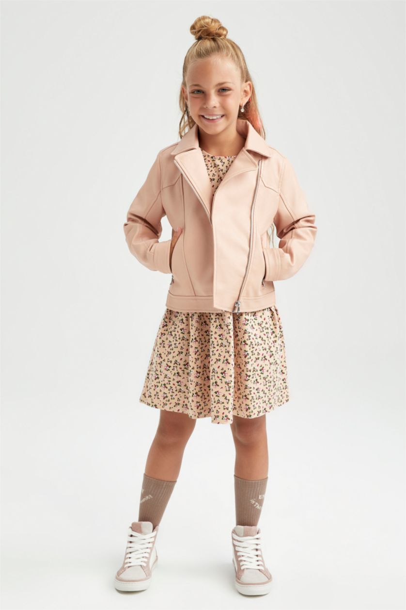 Kız Çocuk - Genç Kız Somon Kız Çocuk Su Geçirmez Suni Deri Mont