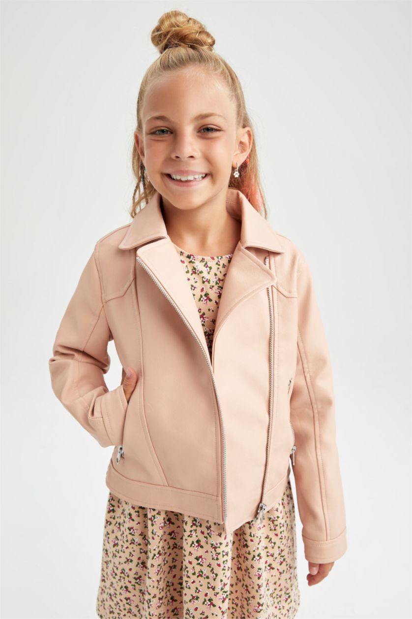 Kız Çocuk - Genç Kız Somon Kız Çocuk Su Geçirmez Suni Deri Mont