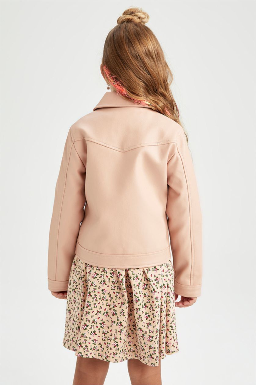 Kız Çocuk - Genç Kız Somon Kız Çocuk Su Geçirmez Suni Deri Mont