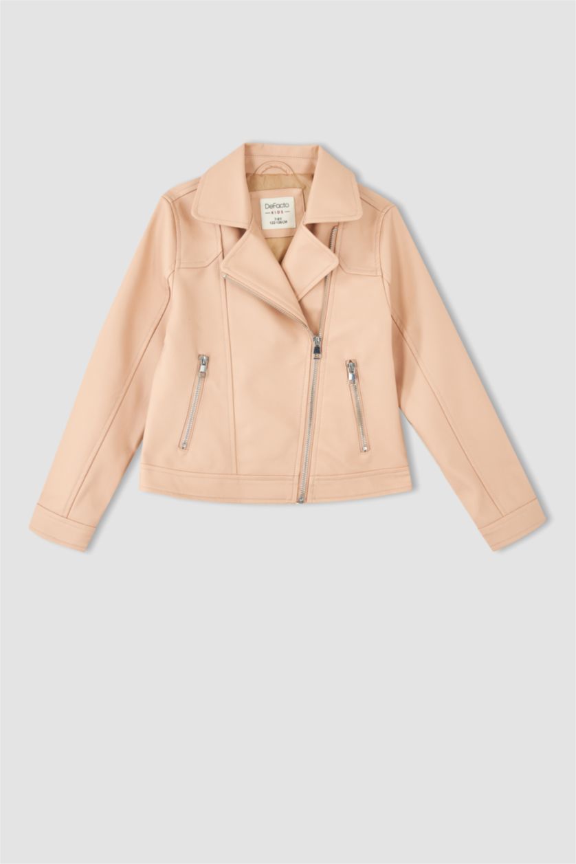 Kız Çocuk - Genç Kız Somon Kız Çocuk Su Geçirmez Suni Deri Mont