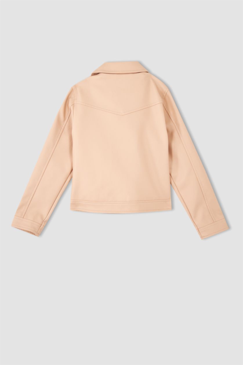 Kız Çocuk - Genç Kız Somon Kız Çocuk Su Geçirmez Suni Deri Mont