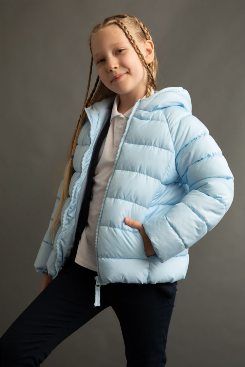 GIRLS & TEENS Light Blue Girl Hooded Lining Fleece Puffer Jacket