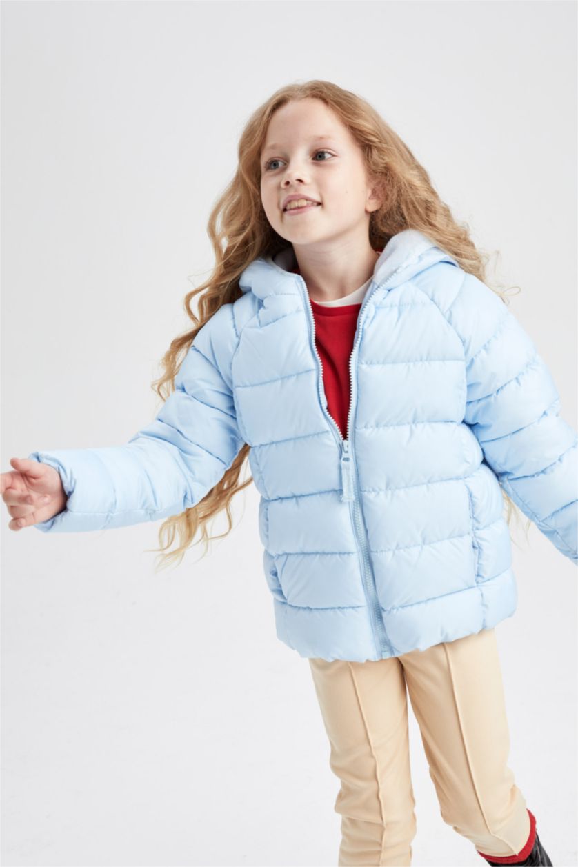 GIRLS & TEENS Light Blue Girl Hooded Lining Fleece Puffer Jacket