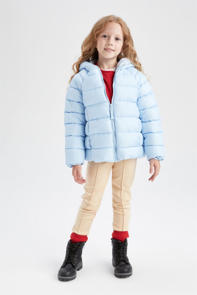 GIRLS & TEENS Light Blue Girl Hooded Lining Fleece Puffer Jacket
