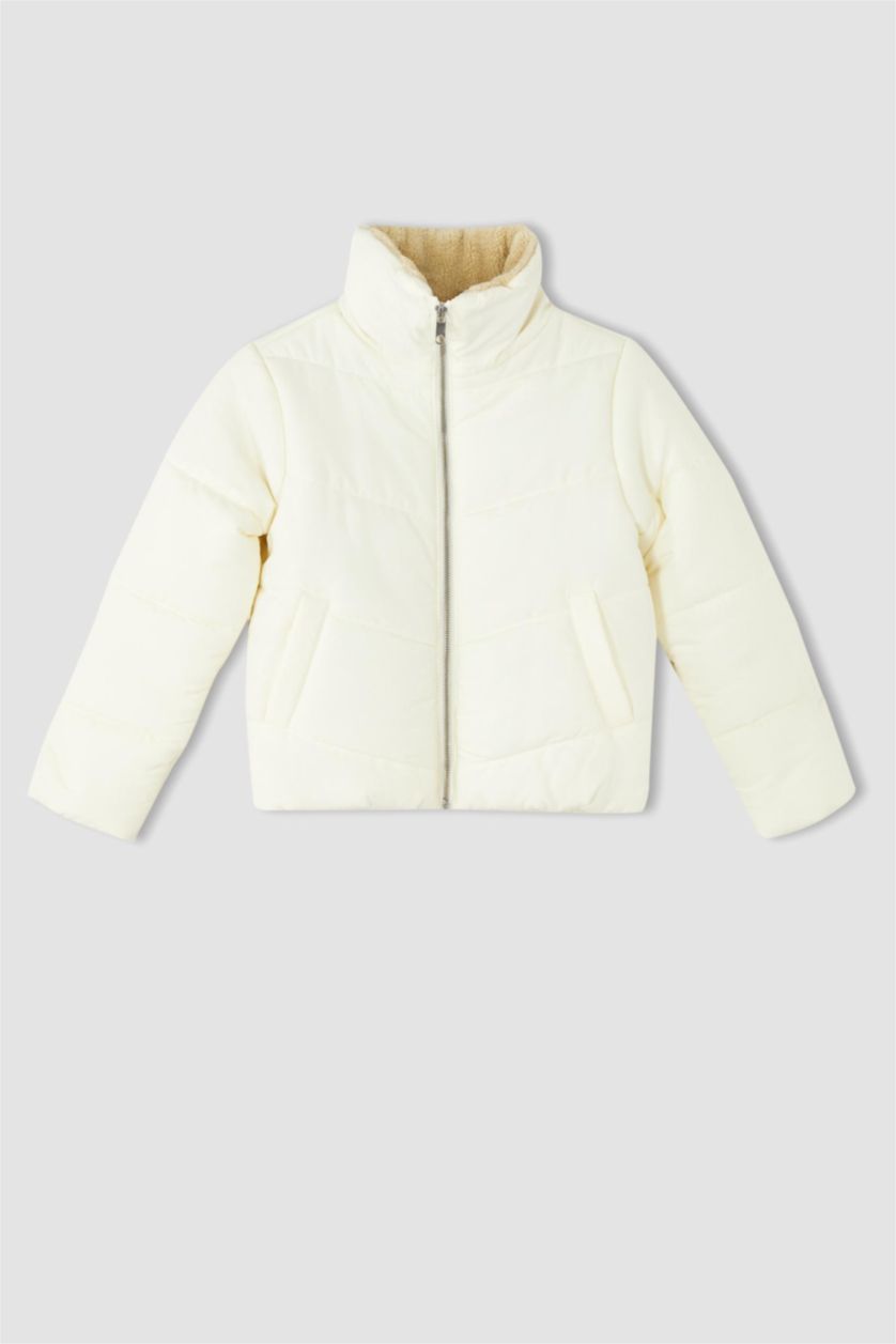 Kız Çocuk - Genç Kız Bej Kız Çocuk Dik Yaka Pelüş Astarlı Puffer Mont