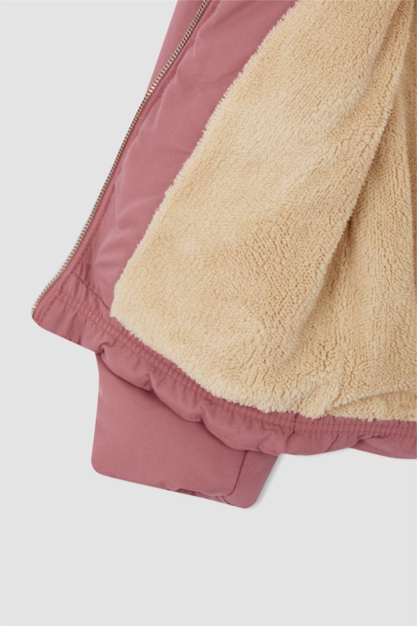 Kız Çocuk - Genç Kız Koyu Gülkurusu Kız Çocuk Dik Yaka Pelüş Astarlı Puffer Mont