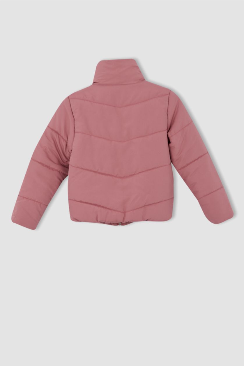 Kız Çocuk - Genç Kız Koyu Gülkurusu Kız Çocuk Dik Yaka Pelüş Astarlı Puffer Mont
