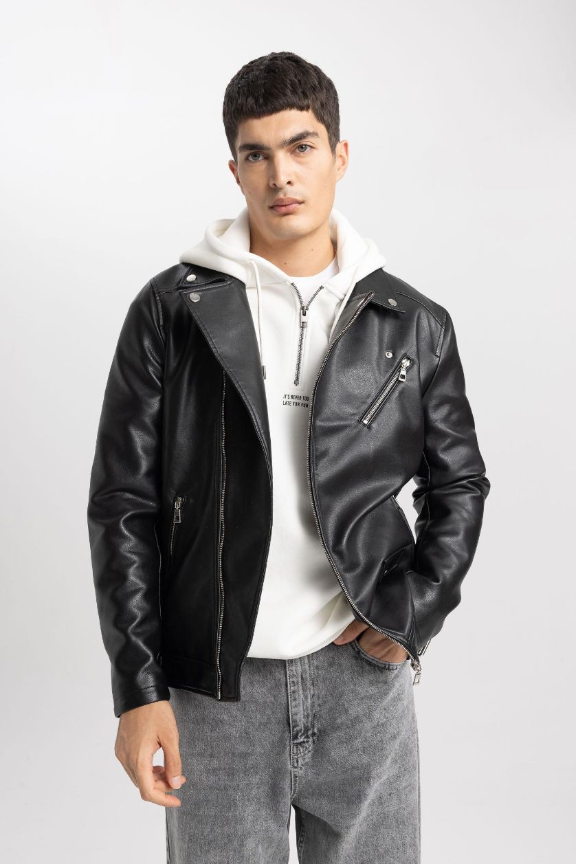 Ерлер қара поло жаға ПУ Күртеше