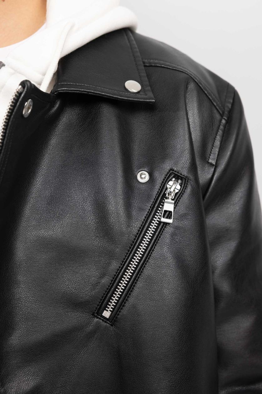 Ерлер қара поло жаға ПУ Күртеше