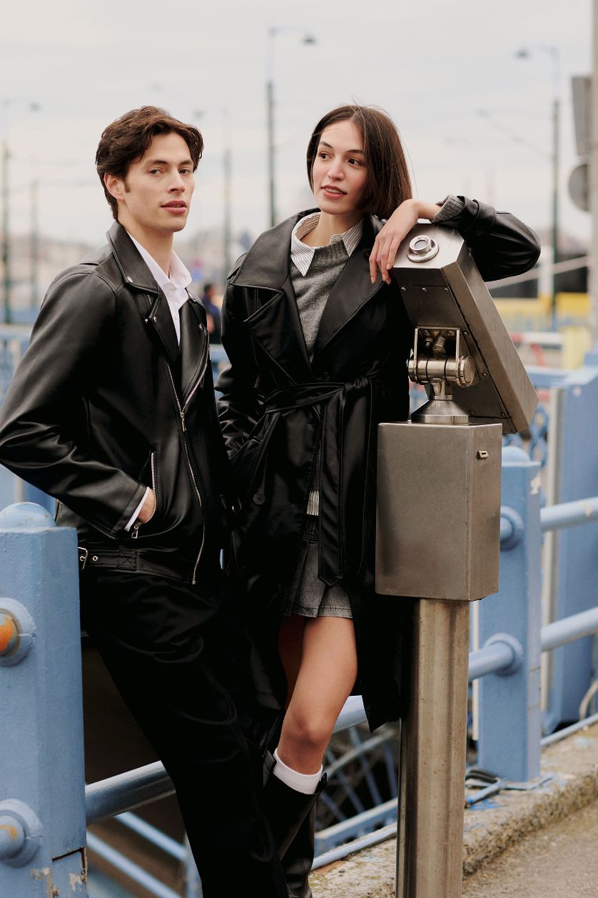 Ерлер қара поло жаға ПУ Күртеше