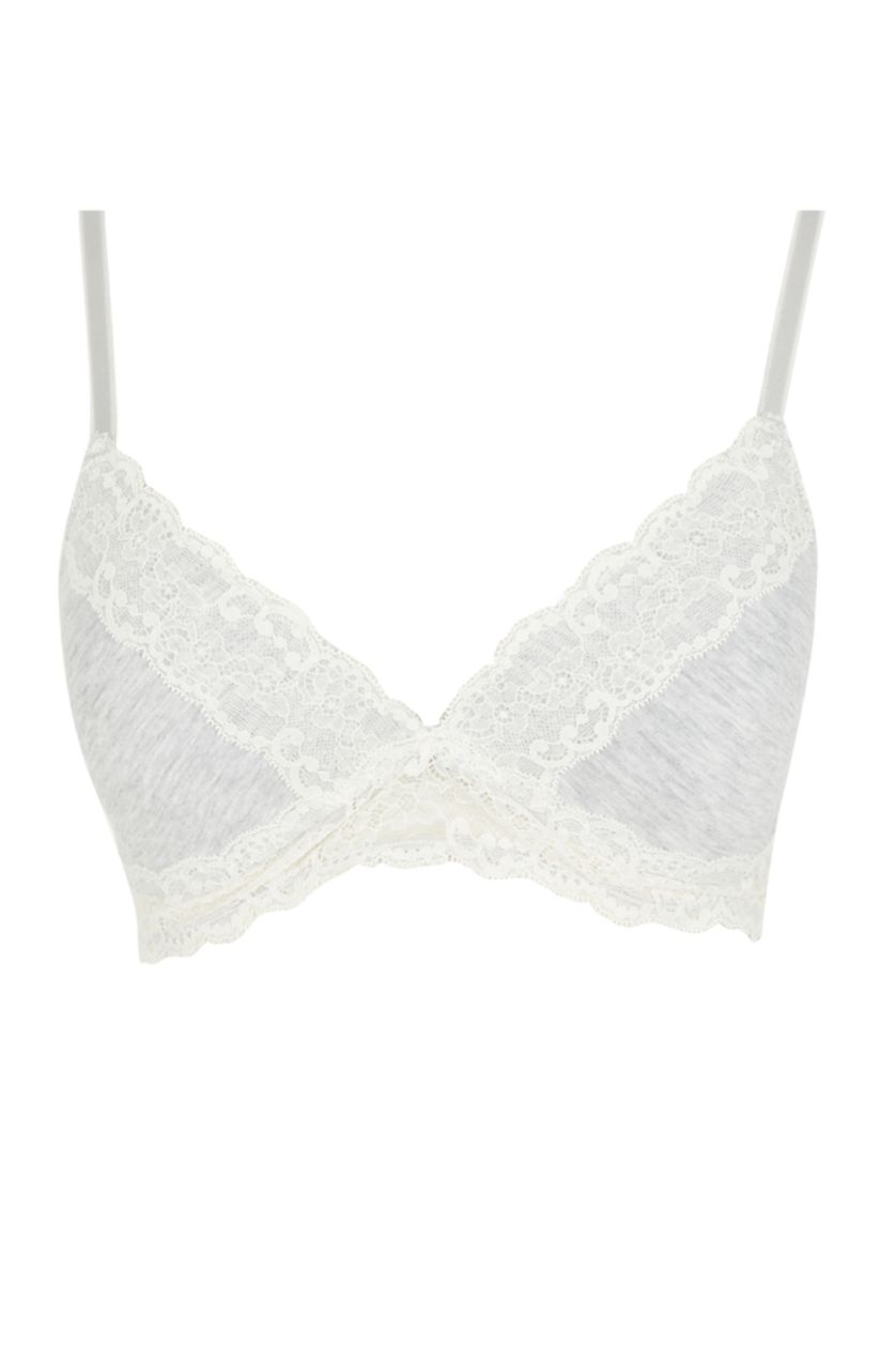 Kadın Açık Gri Melange Fall in Love Dantel Detaylı Triangle Bralet