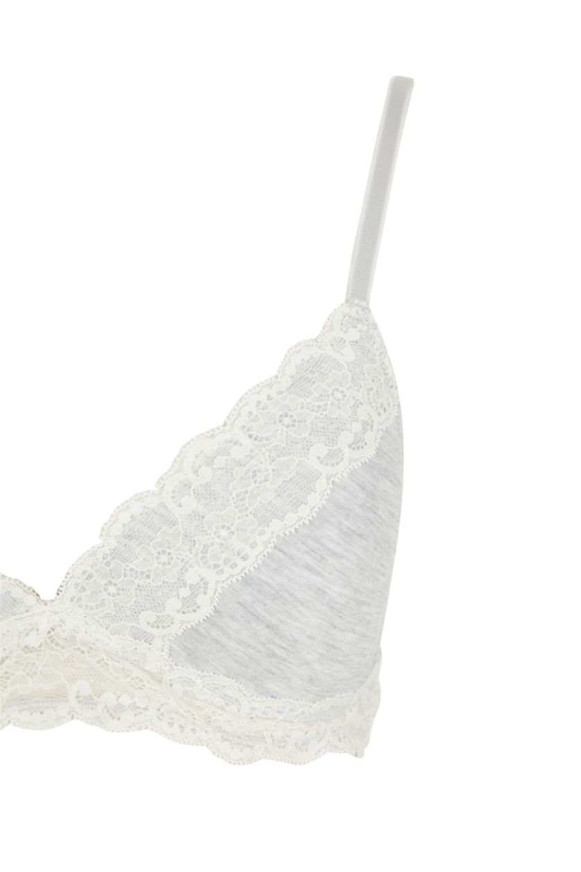 Kadın Açık Gri Melange Fall in Love Dantel Detaylı Triangle Bralet