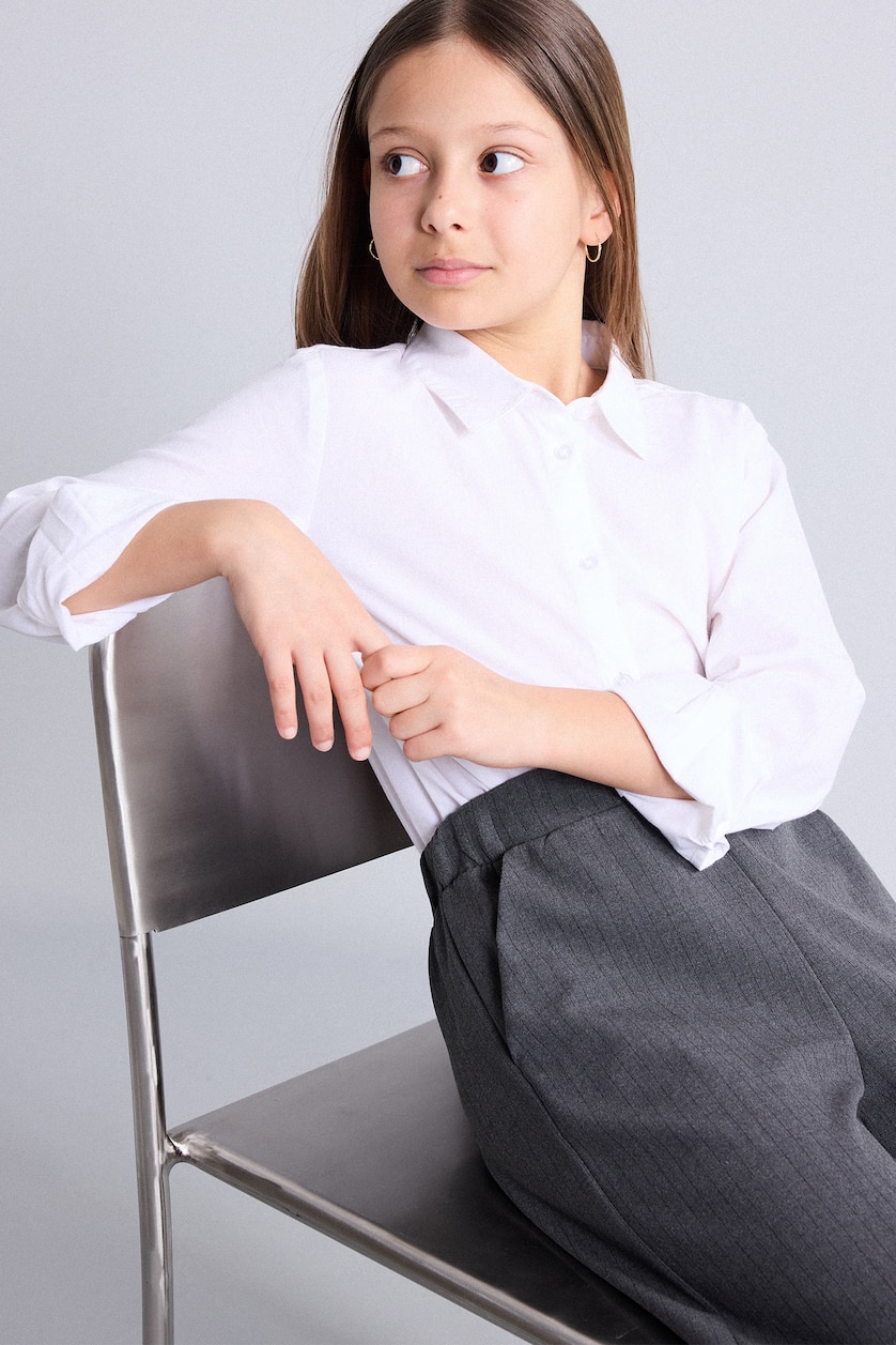 FILLES Blanc Chemise en popeline à manches longues pour fille Coupe régulière