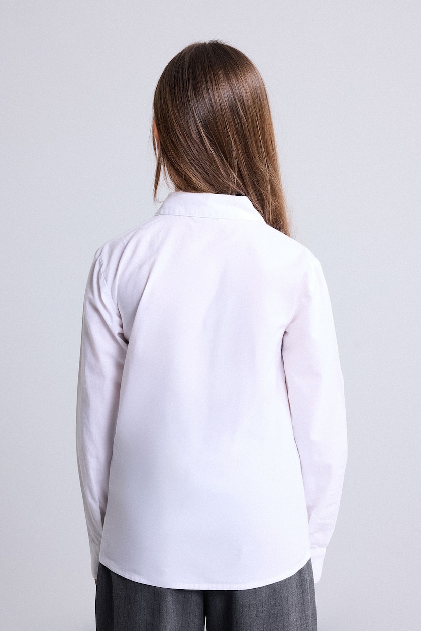 FILLES Blanc Chemise en popeline à manches longues pour fille Coupe régulière
