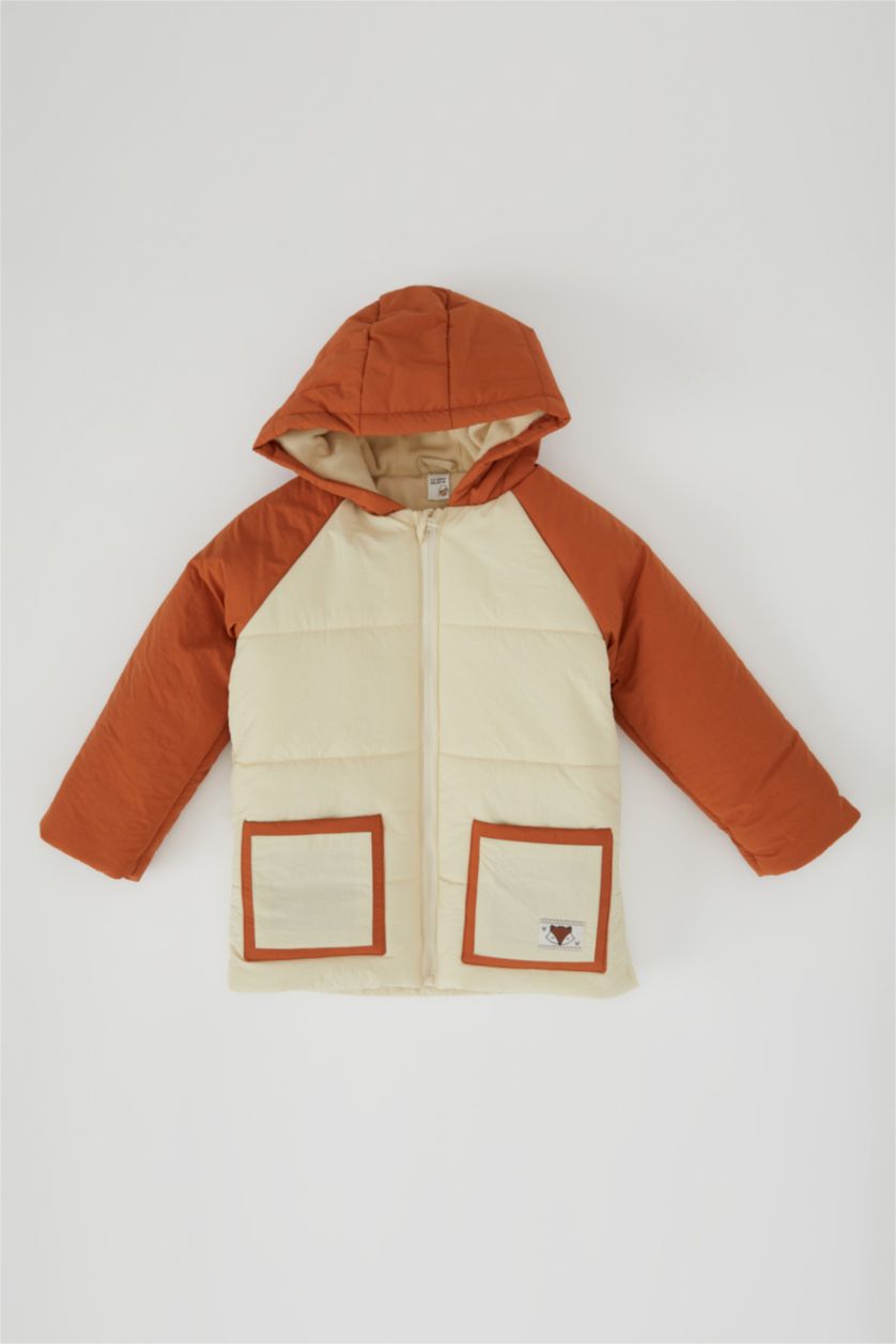 BABY BOY Beige Boy Waterproof Hooded Fleece Lined Puffer Jacket