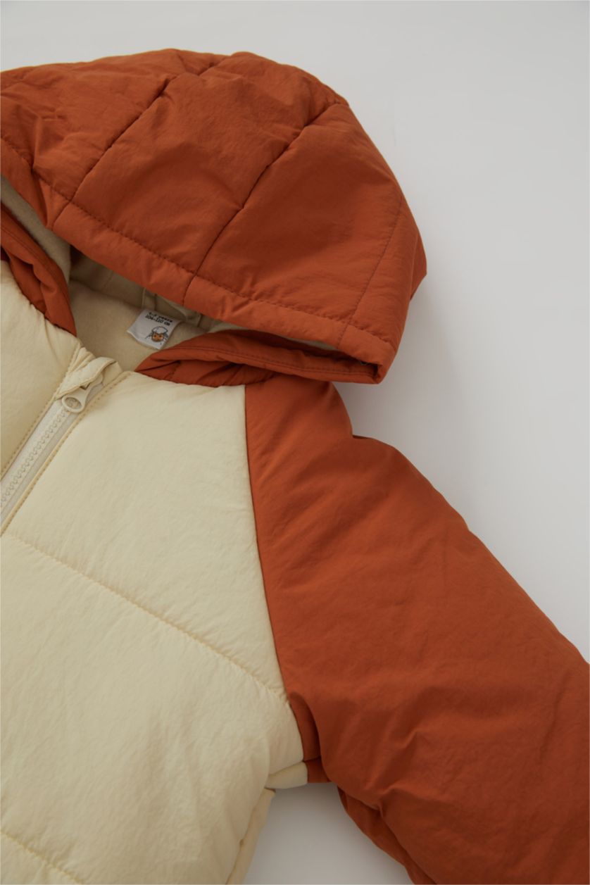 BABY BOY Beige Boy Waterproof Hooded Fleece Lined Puffer Jacket