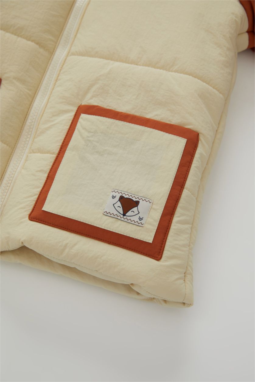 BABY BOY Beige Boy Waterproof Hooded Fleece Lined Puffer Jacket