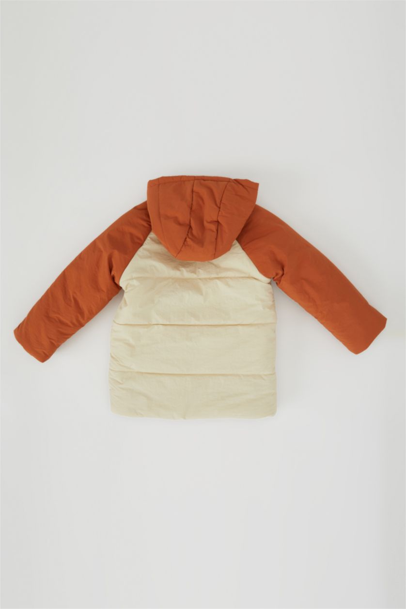 BABY BOY Beige Boy Waterproof Hooded Fleece Lined Puffer Jacket