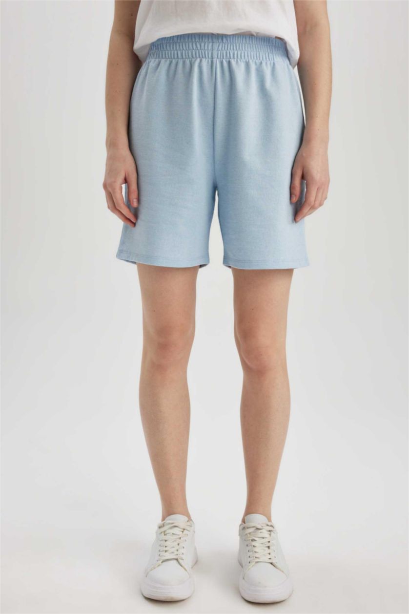 نساء أزرق فاتح شورت برمودا قطن بقصة عادية