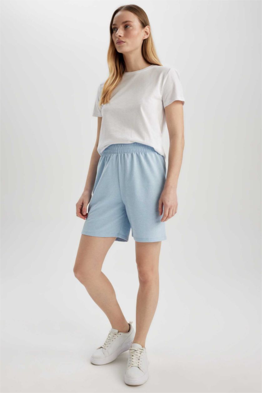 نساء أزرق فاتح شورت برمودا قطن بقصة عادية