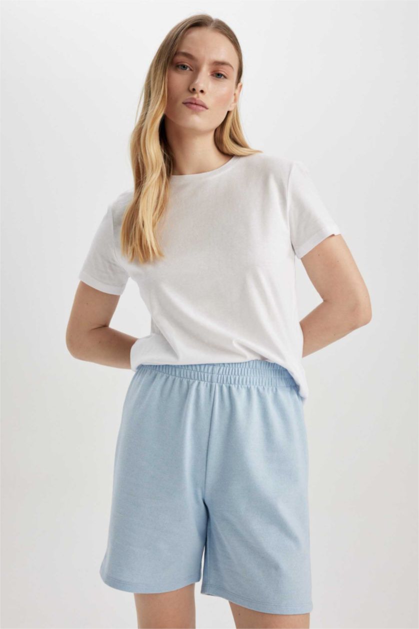 نساء أزرق فاتح شورت برمودا قطن بقصة عادية