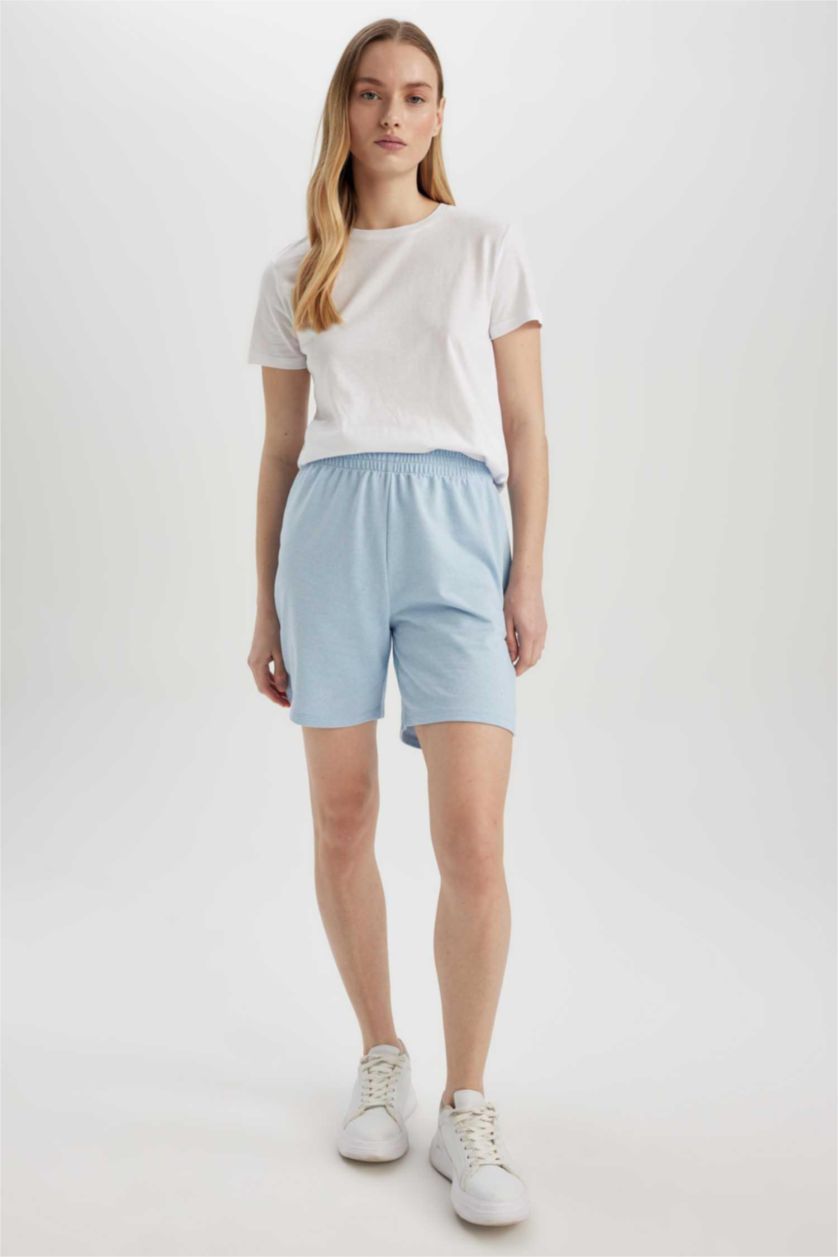 نساء أزرق فاتح شورت برمودا قطن بقصة عادية