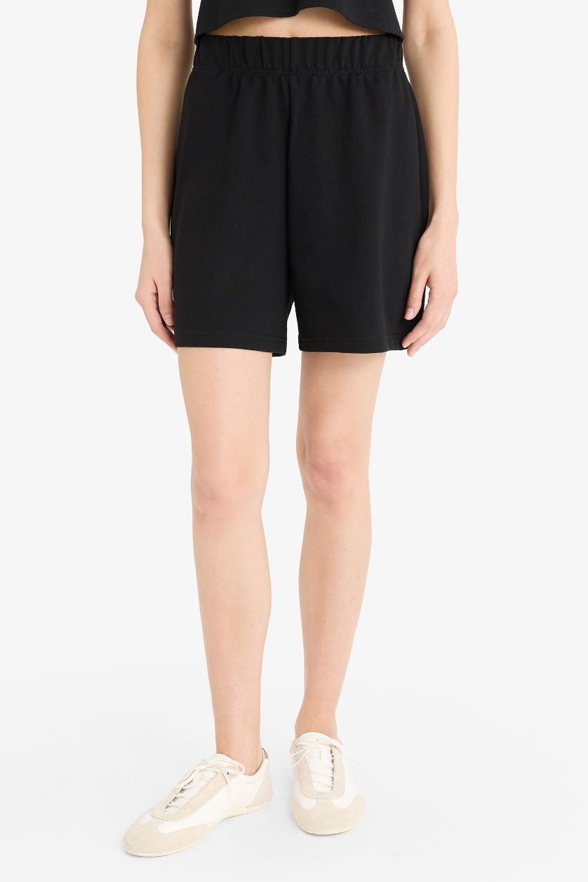 WOMAN Black Regular Fit Cotton Shorts