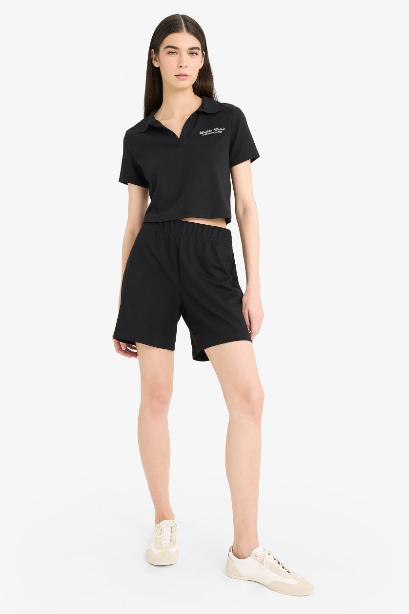 WOMAN Black Regular Fit Cotton Shorts