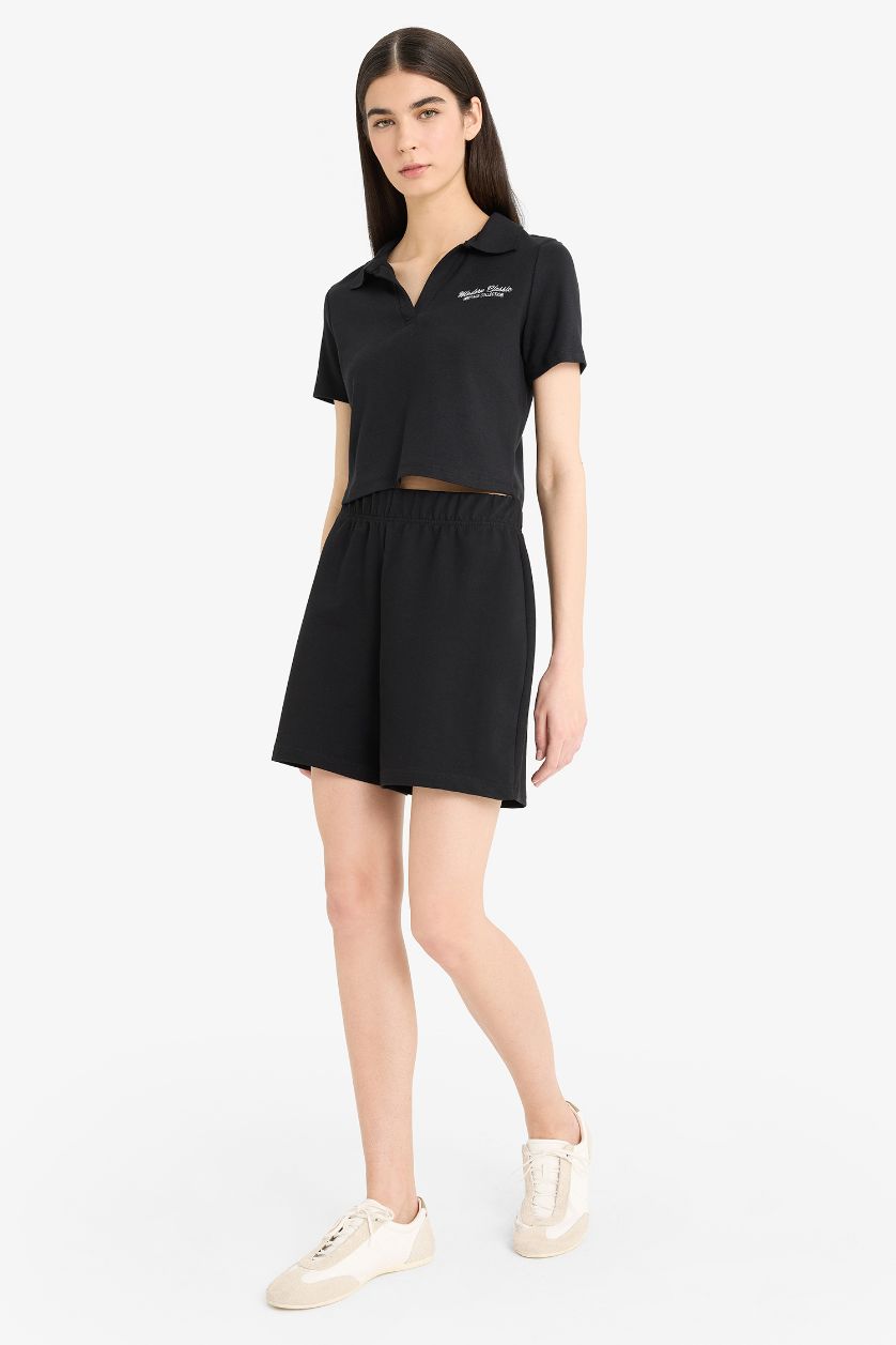 WOMAN Black Regular Fit Cotton Shorts