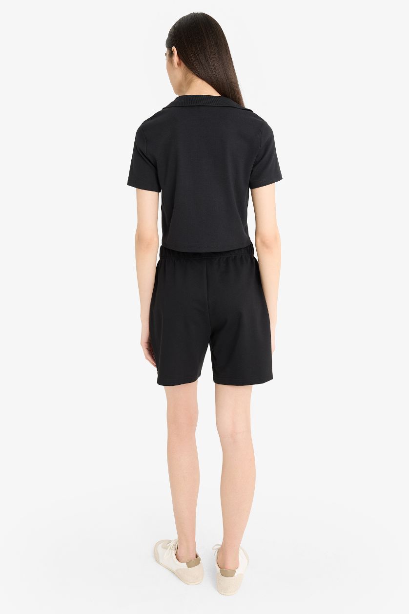 WOMAN Black Regular Fit Cotton Shorts