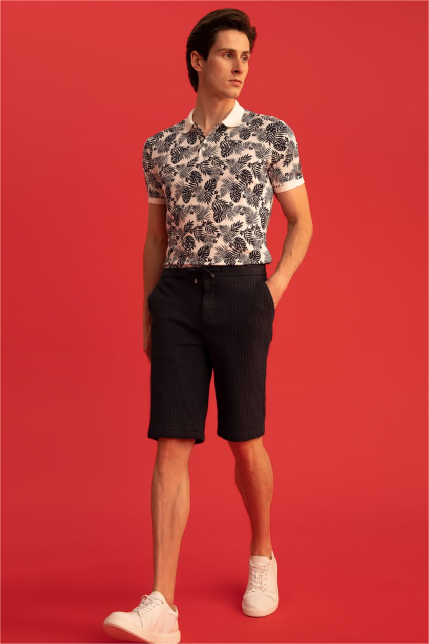 MAN Indigo Melange Regular Fit Basic Bermuda Shorts