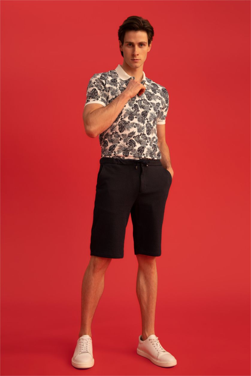 MAN Indigo Melange Regular Fit Basic Bermuda Shorts