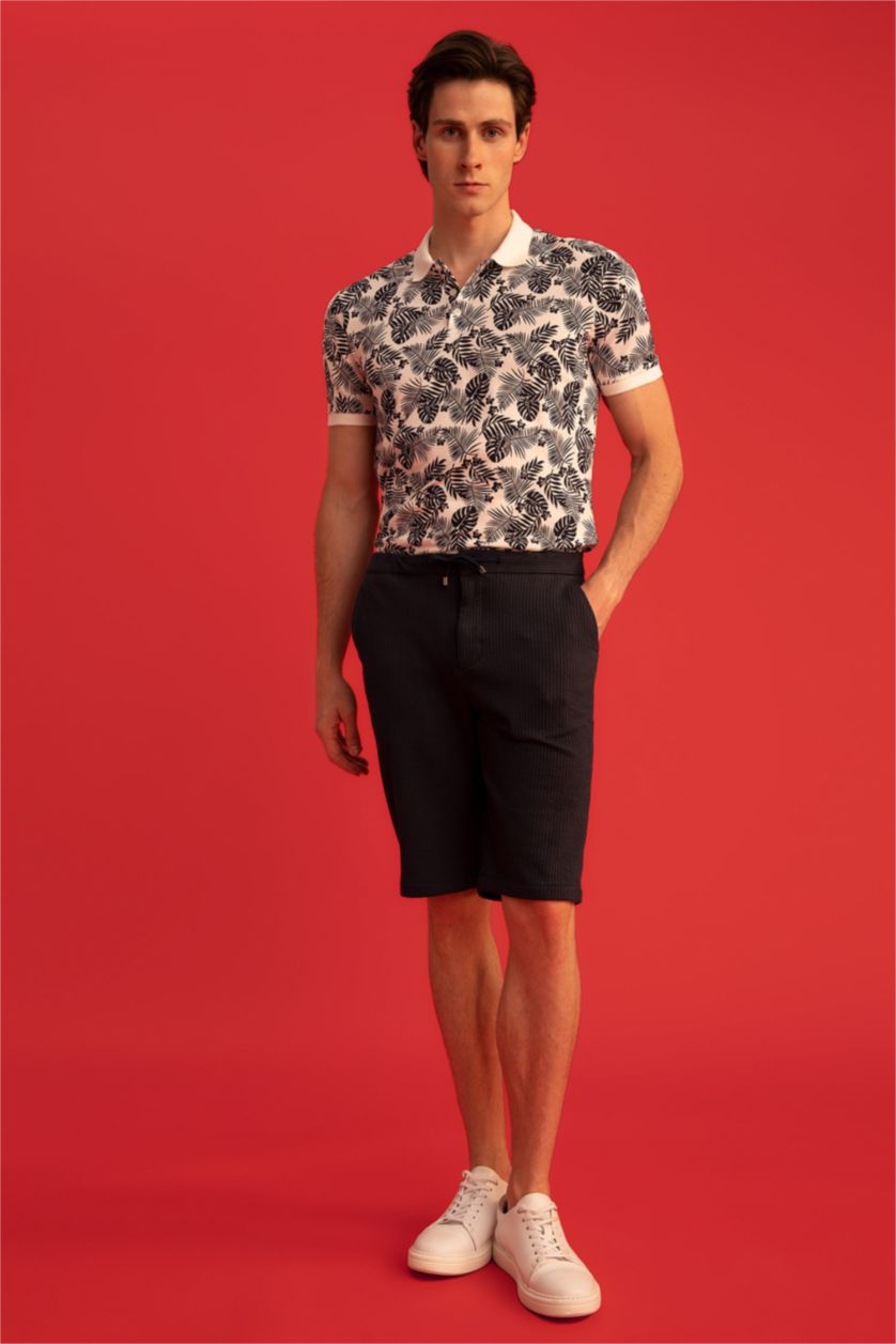 MAN Indigo Melange Regular Fit Basic Bermuda Shorts