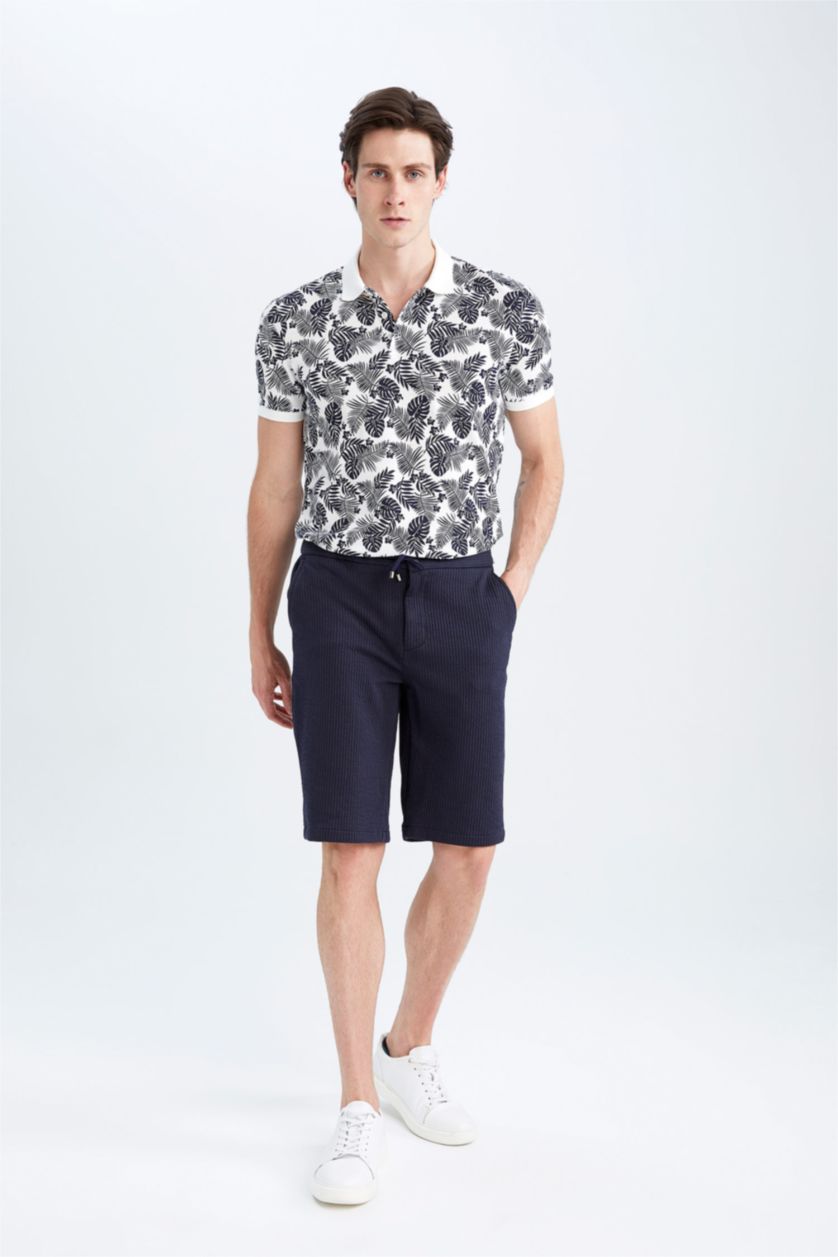 MAN Indigo Melange Regular Fit Basic Bermuda Shorts