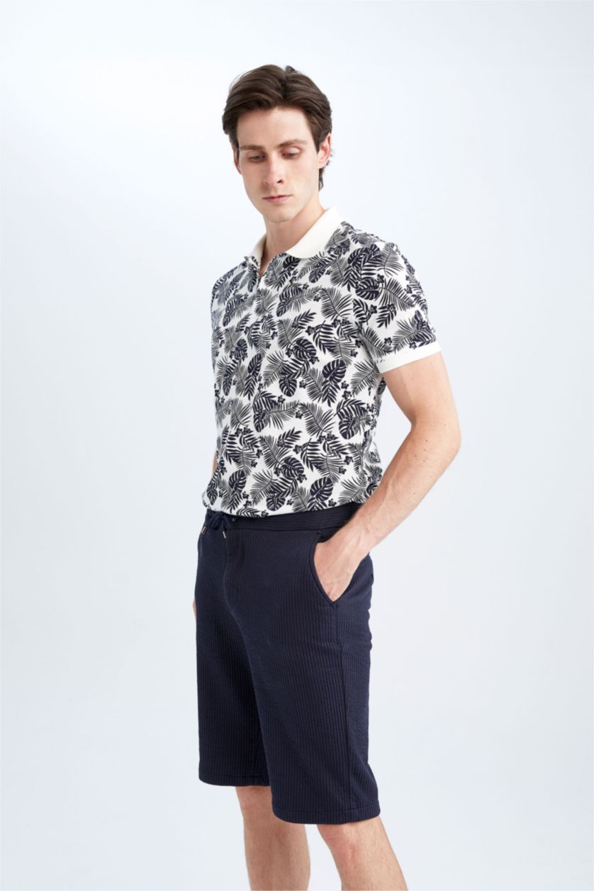 MAN Indigo Melange Regular Fit Basic Bermuda Shorts